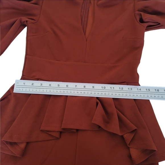 Revamped ruffled peplum skinny brown two piece women jumpsuit US L never worn - Picture 4 of 13
